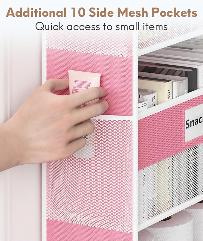 Optish Over The Door Organizer Hanging, 2 Pack 5 Shelf Behind The Doors Storage, Pantry Door Organizer, Closet Organizers for Bedroom and Nursery (Pink)