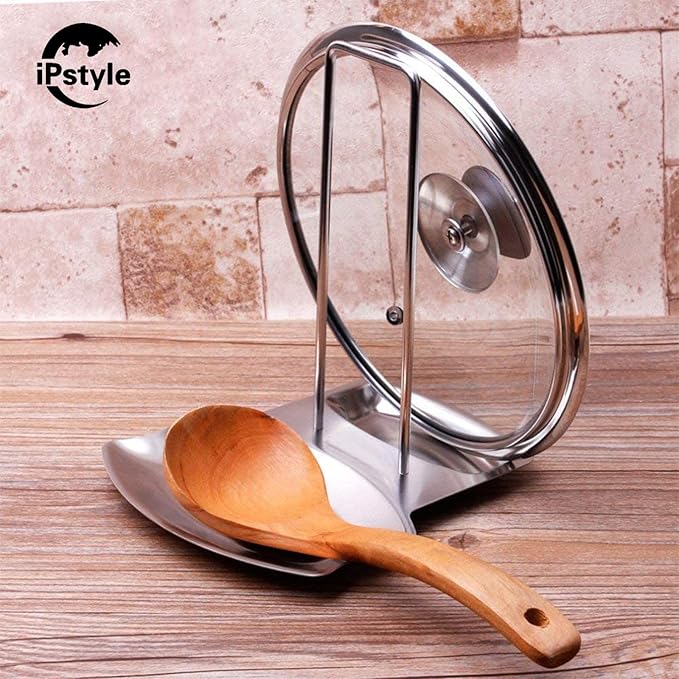 Pan Lid Holder Progressive Lid and Spoon Rest Shelf 304 Stainless Steel Pan Lid Organizer Kitchen Decor Tool | iPstyle 304 Stainless Steel Pan Lid Holder Spoon Rest Organizer Kitchen Tool