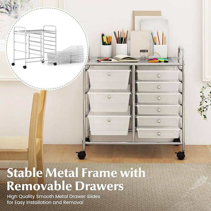 RELAX4LIFE 9 Drawer Rolling Storage Cart - Mobile Drawer Carts for Craft Art Supply Paper Salon, Utility Cart on Wheels for Classroom Teacher School Office, Rolling Cart with Drawers (Clear)