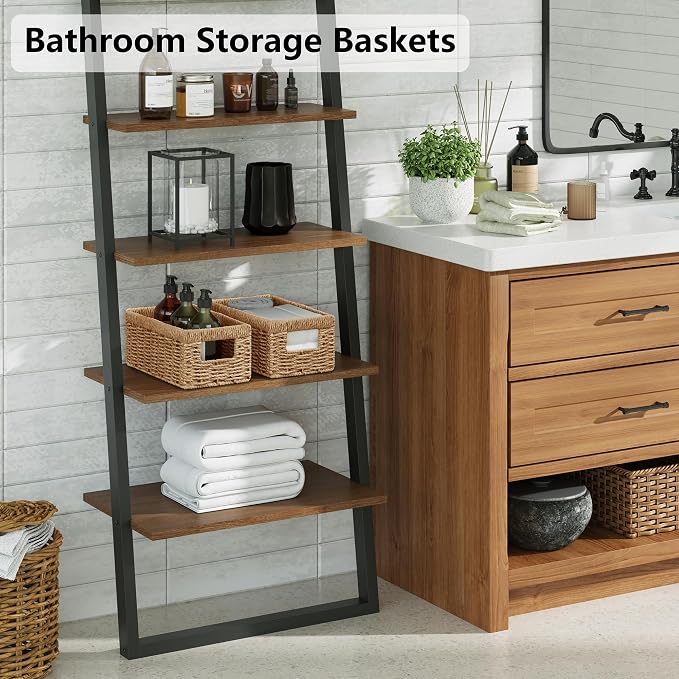 Vagusicc Wicker Storage Basket, Set of 2 Hand Woven Wicker Baskets for Organizing with Handles, Decorative Small Storage Bins for Countertop Toilet Paper Basket for Toilet Tank Top, Shelves, Natural