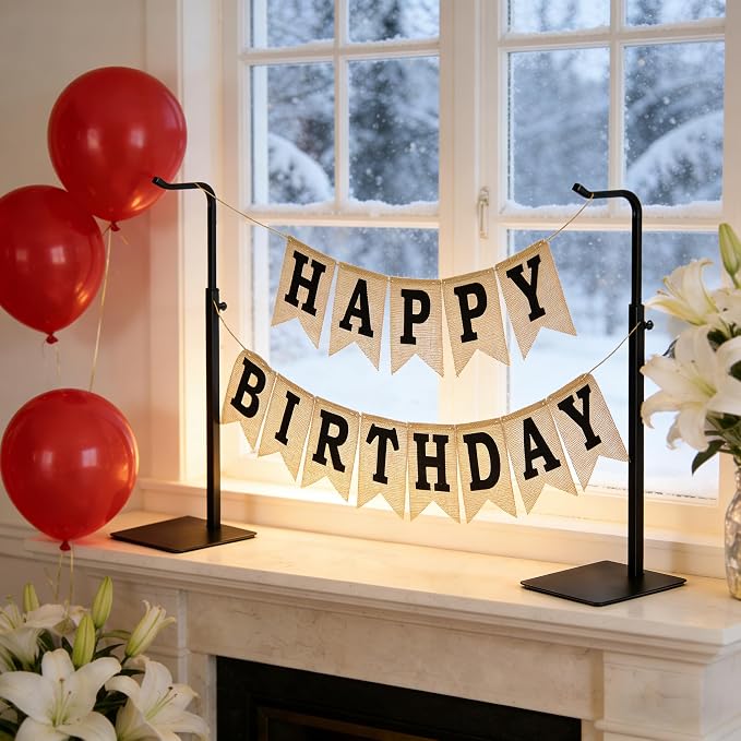 Purse Display Stand, Height-Adjustable Tabletop Handbag Holder, Multi-Use Display Rack and Banner Stand for Happy Birthday Banners, Lanterns and Wreaths, for Home, Retail and Party Use, Black