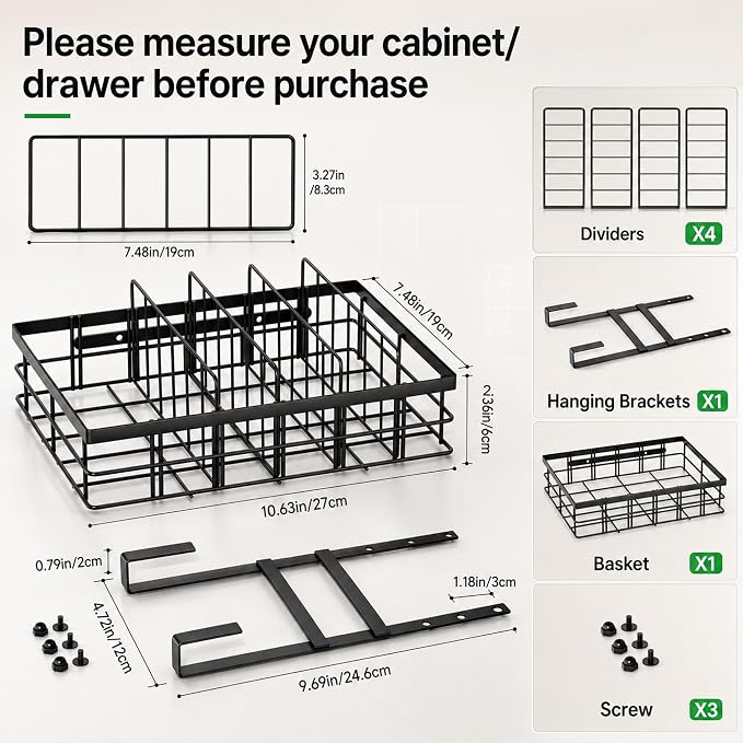 Metal Lid Organizers Inside Cabinet with Adjustable Dividers | Hanging Food Container Lids Holder, 4 Adjustable Dividers & 5 Sections, Matte Black Finish, Sturdy Metal, Kitchen Storage