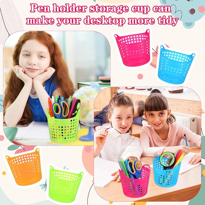 MAQUITA 32 Pcs Pencil Cup Bulk Pencil Basket Cute Pen Holder Organizer Stationery Caddy Different Pen Cup for Office School Home Supplies, 4 Colors