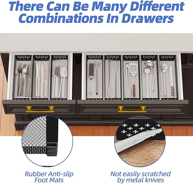 Simple Trending Silverware Drawer Organizer, 8 Pack Utensil Organizer for Kitchen Drawers, Metal Storage for Spoons Forks Knives (12.2 * 3.2 * 2.1 Inches, Black)