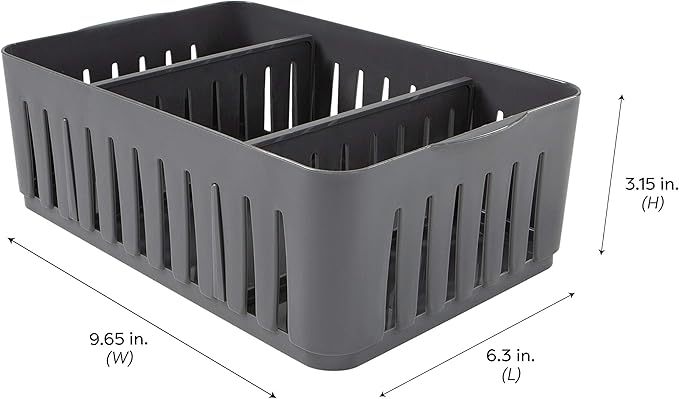 Simplify 2 Pack Compartment Stackable Bin with Adjustable Dividers | Drawer Organizer | Storage Basket | Good for Office | Desk Supplies | Dorm | Bathroom | Accessories | Make Up | Grey