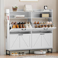 Wodeer Shoe Cabinet Storage for Entryway, Shoe Storage Cabinet with 4 Flip Drawers, Freestanding Narrow Shoe Rack Organizer with Metal Legs, Adjustable Shelves & Open Storage for Foyer, Hallway, White