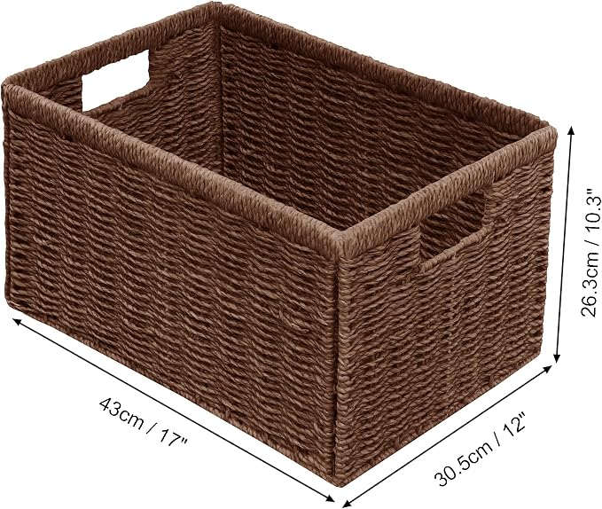 Vagusicc 2 Packs Large Wicker Storage Basket, Closet Storage Baskets Bins for Shelves, Decorative Collapsible Baskets for Organizing Clothes Toy Nursery Bathroom Organizers and Storage, Brown