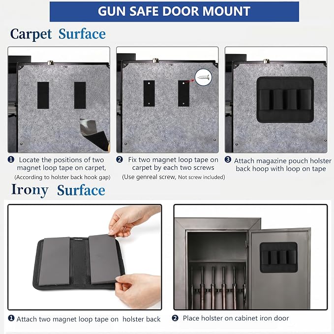 4-Row Pistol Magazine Pouch with Strong Magnet, Two-Way Mount Mag Pouch | Elastic Gun Magazine Holster for Most Mag Size, Durable Oxford for Gun Safe Door Organizer, Daily Storage or Outside Carry