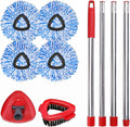 4 Packs Spin Mop Replacement Heads Compatible with Ocedar RinseClean 2-Tank System, 30-58" Mop Handle,Mop Scrub Brush and Base Combo Set,Mopping Refills Easy to Replace and Cleaning