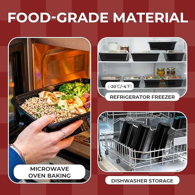 100 Pack (200-Piece) 38 oz Meal Prep Containers Reusable Food Storage Containers with Lids, Sturdy Leakproof To Go Plastic Takeout Containers for Microwave, Freezer, Dishwasher Safe