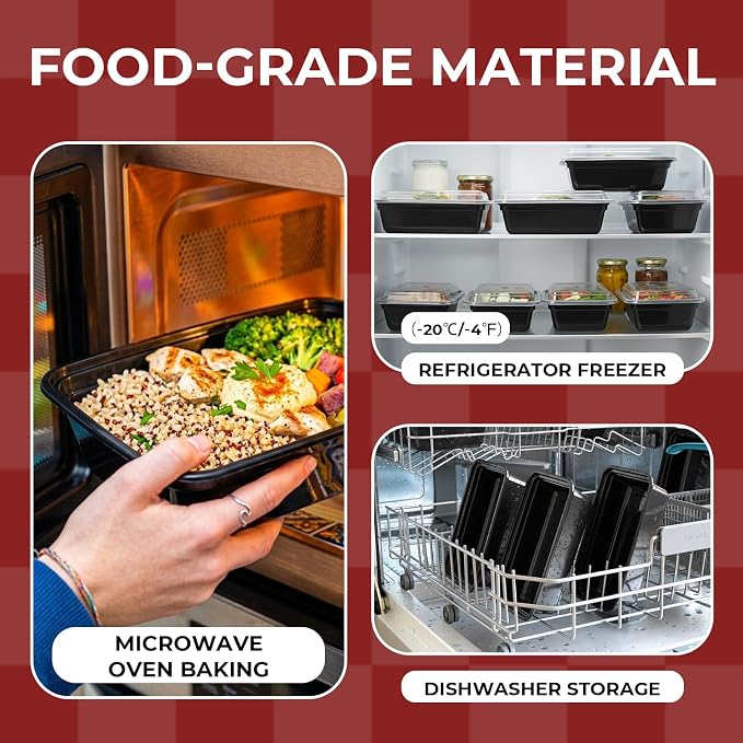 100 Pack (200-Piece) 32 oz Meal Prep Containers with Lids Reusable Food Storage Containers Sturdy Leakproof To Go Plastic Takeout Containers for Microwave, Freezer, Dishwasher Safe