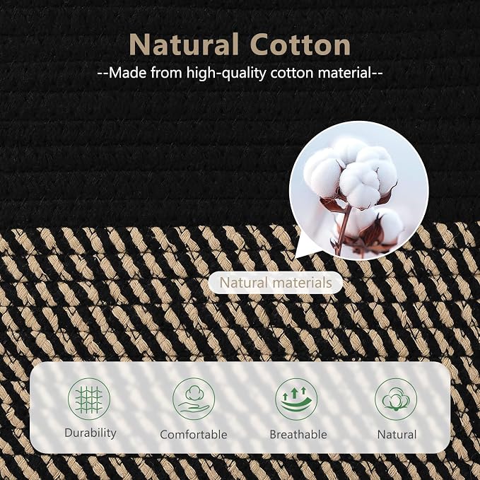 ECDYQXVU 15x10x9 Woven Cotton Rope Storage Basket, Leather Handles 1 Pack | Foldable Design, Sturdy PU Handles, Easy to Clean Organizer for Living Room, Closet, Shelves, Bedroom, Laundry, Clothes