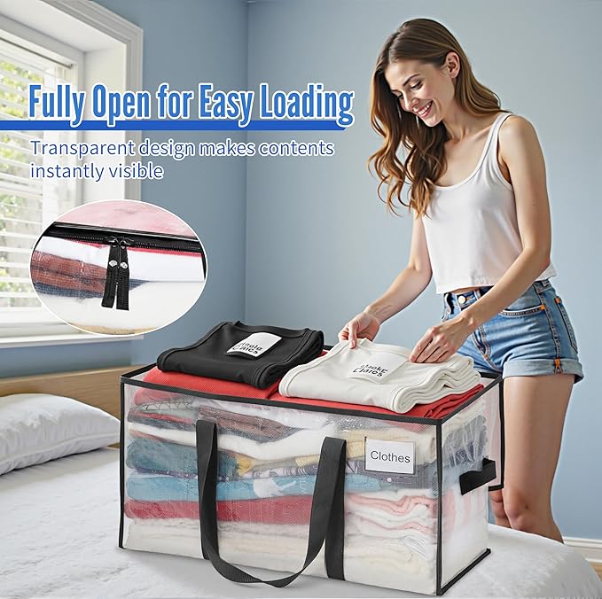 BAGAIL Heavy Duty Moving Bags with Strong Handle, Extra Large Moving Boxes, Storage Tote for Clothes, College Moving Supplies(Clear, 10 Pack)