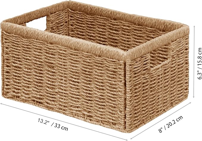 Vagusicc Wicker Storage Basket, Set of 2 Hand Woven Wicker Baskets for Organizing with Handles, Decorative Small Storage Bins for Countertop Toilet Paper Basket for Toilet Tank Top, Shelves, Natural