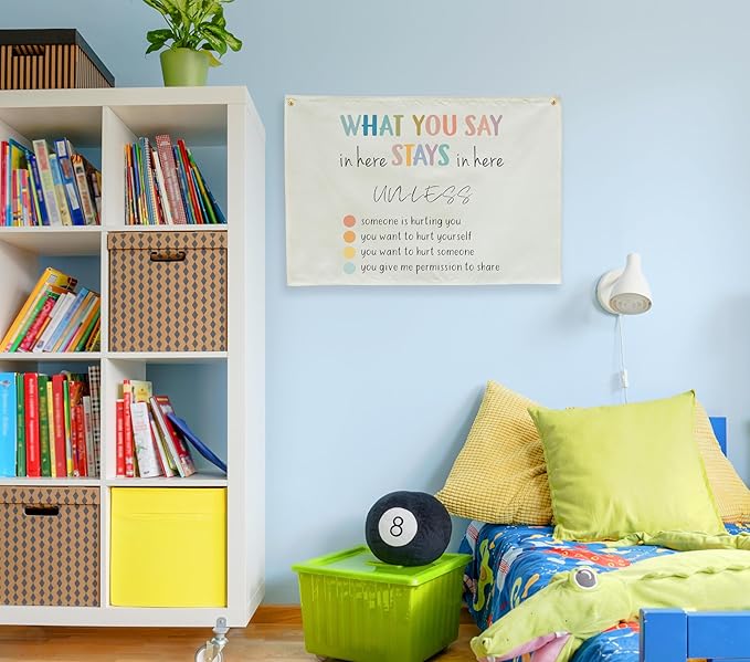 Classroom Wall Flag Decor-Teacher Gift-Inspirational Back to School Wall Banner Decor-What You Say in Here-Hanging Rectangular Canvas Banner for Classroom Teacher Office Reading Corner