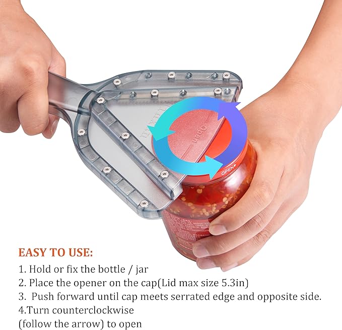 Uinxan Jar Opener for Weak Hand & Seniors with Arthritis,Easy Twist Off Bottle Caps,Patent | Unique Kitchen Gadgets,Handheld Lid Top Open for Elderly/Women/Men (Blue)