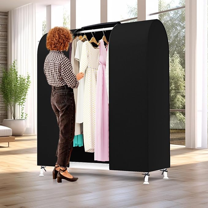 Zilink Garment Rack Cover Garment Bags Protector Wardrobe Cover 50in, Black | Dustproof, Breathable, 2 Durable Zippers, Clothes Rack Cover for Garment Rack (Rack Not Included)