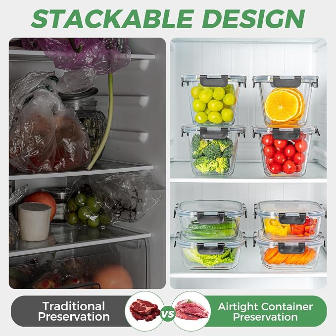 4Pack 27 oz Glass Meal Prep Containers wtih Lids | Glass lunch containers, Snap Containers, Leekproof, Microwave, Oven, Freezer and Dishwasher, BPA Free