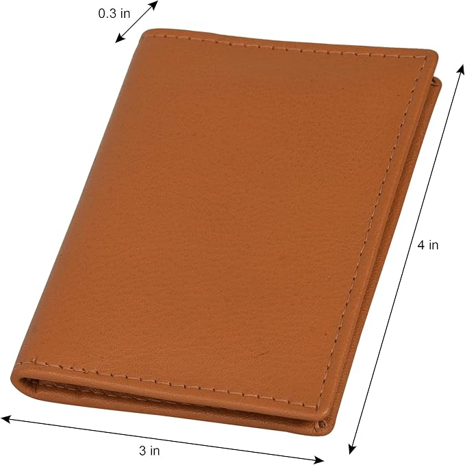 Leatherboss Genuine Leather Slim Thin Credit Debit Card ID Mini Holder Bifold Wallet Driver License Safe Holder, Tan