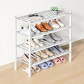 Smiry Bamboo Shoe Rack for Closet, 4 Tier Wooden Shoe Organizer, Stackable Wood Shoe Storage Shelf for Entryway, 14 Vertical Slats, 2+2 Stack Heavy-Duty Legs, 26.77"x11.02"x25.98", White