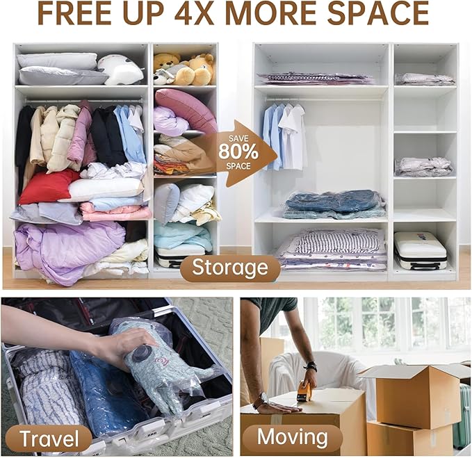 Vacuum Bags for Travel with Wireless Rechargeable Pump, 15 Pack Carry-on Size Compression Packing Seal Bags for Luggage and Suitcase, Space Saver Vacuum Storage Bags for Clothes and Clothing Travel