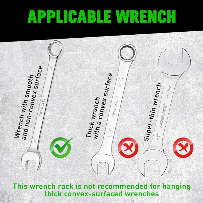 SWANLAKE 2-Piece Magnetic Wrench Organizer Toolbox Holder, SAE (1/4'' to 15/16''), Metric (6mm to 24mm) Ratchet Wrench Organizers, Total Hold 24 Slots Wrenches Holder for Tool Box