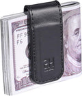 GH GOLD HORSE Slim Magnetic Money Clip Genuine Leather Business Card Holder for Men (Black)