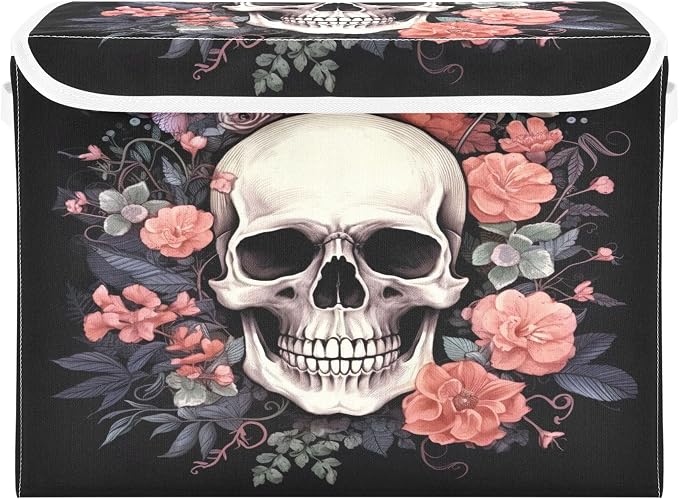Skull Storage Bins with Lids and Carrying Handle,Foldable Storage Boxes Organizer Containers Baskets Cube with Cover for Home Bedroom Closet Office