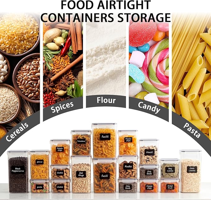 9PC Food Storage Containers, Airtight Pantry Storage Set with Lids | Stackable kitchen Storage Organizers, BPA Free Kitchen and Pantry Organization, Reusable Storage Set for Pasta, Dry Food