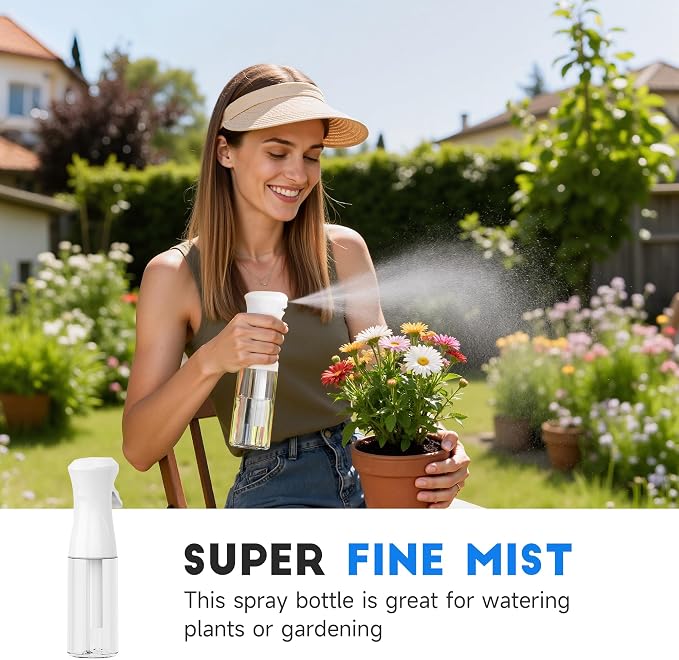 3 Pack Spray Bottle for Hair - Continuous Hair Spray Bottles Refillable Mister Sprayer for Hairstyling, Plants, Pets, Skincare, Cleaning (6.8 OZ/200ML, Black+White+White)