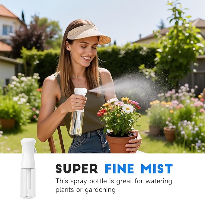 Spray Bottle for Hair, Continuous Ultra Fine Mister Spray Bottle, Refillable Water Sprayer for Hairstyling, Plants, Pets, Cleaning, Skincare (3 Pack 10.1OZ/300ML,White+Black+Terracotta)