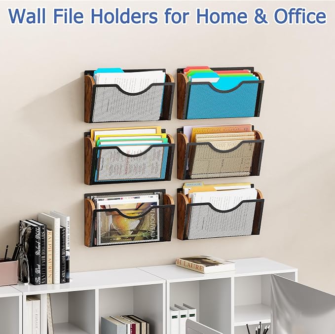 Sbanmao 3 Pack Wall File Organizer, Metal Mesh Hanging File Folder Holder for Letter/A4 Size Folders, Wall Mounted File Holder, Mail Organizer for Office Home Classroom Paper, Document Organization