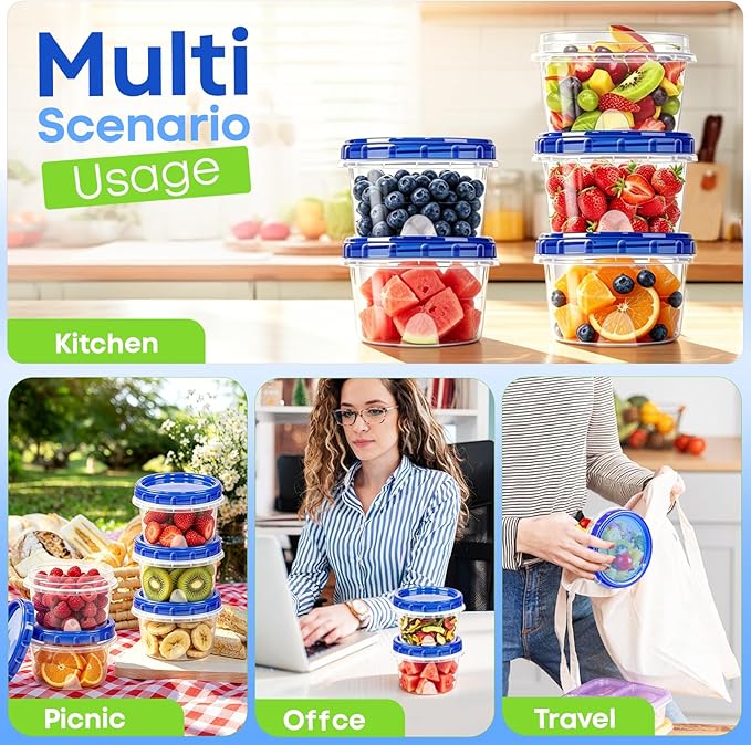 Freezer Storage Containers, 6 Pack-16 Oz Food Storage Containers with Twist Top Lids,BPA Free, Reusable, Meal Prep,Microwave and Dishwasher Safe