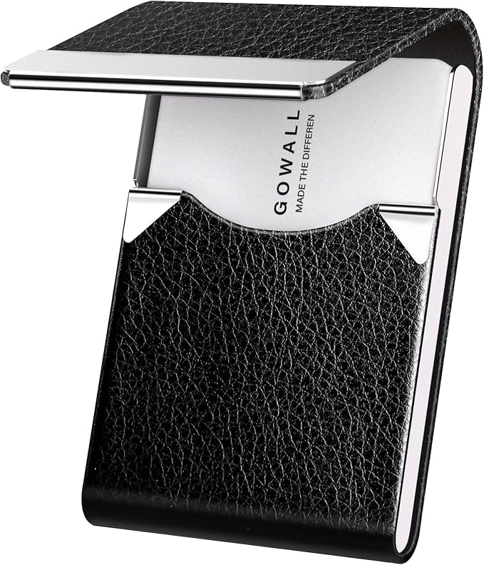 Business Card Holder with Magnetic Closure, Slim Metal PU Business Card Case for Men Women, 3.7 x 2.3 inches RFID Blocking Credit Cards Holder for Pocket or Bag Storage, Black