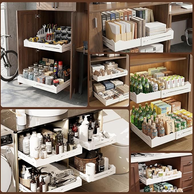 2 Pack Pull Out Cabinet Organizer, Expandable Width (12"-18") and Depth (13.7"-23.6"),Pull Out Drawers for Cabinets, Slide Out Drawers for Kitchen Cabinets with Sturdy Metal Pull Out Shelves (2)