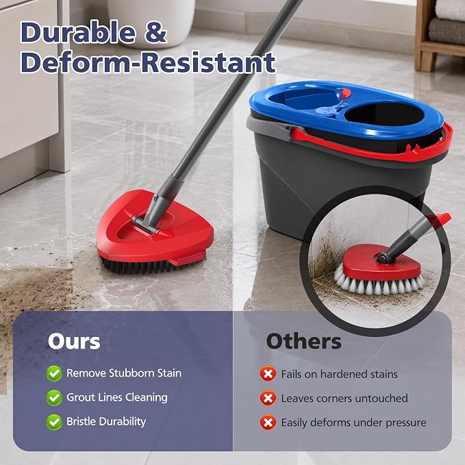 Spin Mop Scrub Brush Head for O Ceda RinseClean 2 -Tank System(Blue) | Hard Bristle Scrubber Brush for Floor Cleaning Accessories (Not Fit for EasyWring 1-Tank), 2 Pack