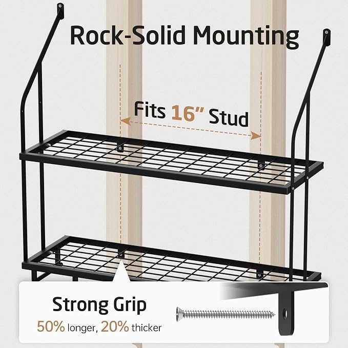 KES 30-Inch Pot Rack Wall Mounted, 8 Secure Lid Holders & 12 Sturdy Hooks | 2-Tier Kitchen Hanging Pot and Pan Organizer, Ample Storage for Tall Cookware, KUR215S75C-BK