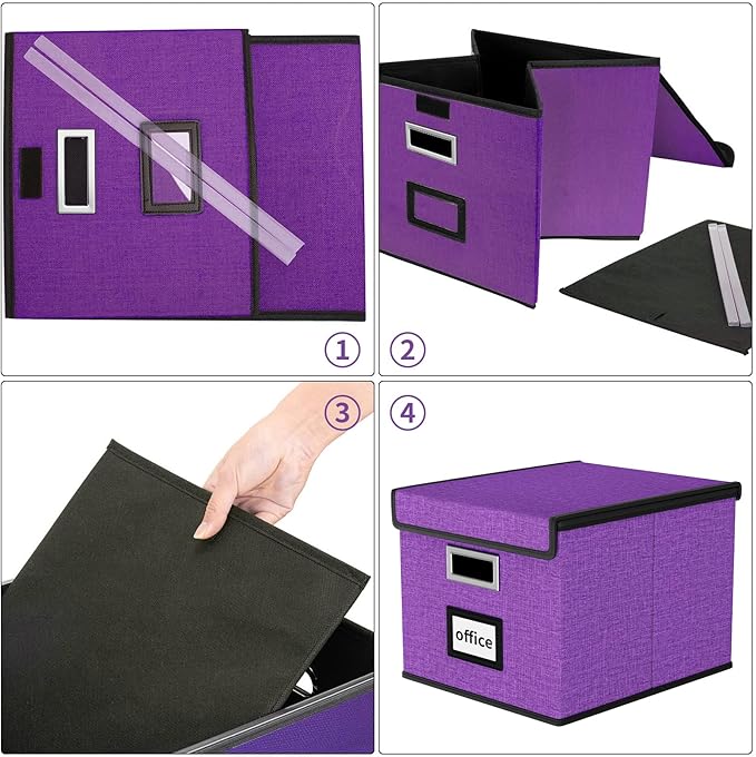 Huolewa Upgraded File Organizer Boxes with Lids, Linen Hanging Filing & Storage Boxes with Plastic Slides for Office/Decor/Hom, Universal Hanging Filing Organization Boxes for Letter/Legal Folder