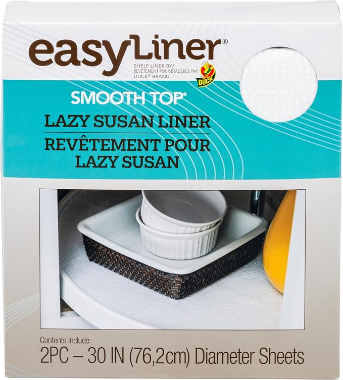 Smooth Top EasyLiner Lazy Susan Liner Kit – Easy-to-Install Circular Non-Slip Lazy Susan Shelf Liner, Kitchen Cupboards and Shelves, 30 in Diameter, White, 2-Pack