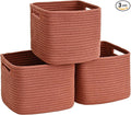3 Pack Cube Storage Bin, 9”x9”x7” Cotton Rope Woven Baskets for Organizing Toys Clothes Towels, Square Gift Storage Baskets for Shelves, Nursery, Closet, Bathroom, Pantry (Red)