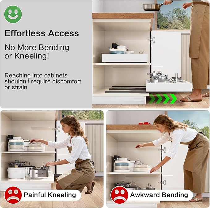 4 Pack Pull out Cabinet Organizer,Extendable (12"-20") Heavy-Duty Pull-Out Drawers (white, 21" Dx12-20 W)