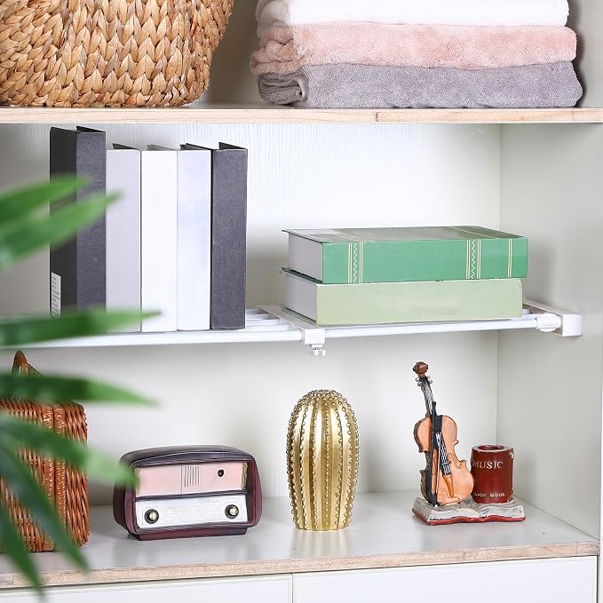Geetery 4 Pcs Closet Tension Shelf Metal Expandable Closet Shelf Dividers Adjustable DIY Shelf Separators in Closet Tension Rod Storage Rack for Cabinet Kitchen Wardrobe (15''-21.65'' X 9.45'')