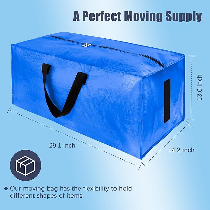 HOMESURE 4 Pack Large Strong Moving Bags with Zippers & Carrying Handles - Water-Resistant - Heavy Duty Storage Tote for Space Saving, Fold Flat, Alternative to Moving Box (Multicolored)