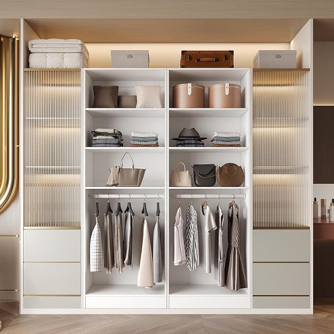 VOWNER 25'' Closet Organizer System Small Freestanding Closet System | 6 Adjustable Shelves, 2 Hanging Rod, White Modular Closet System for Small Closet, Space-Saving, Easy Assembly
