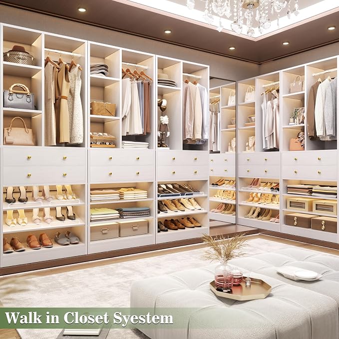 Besiost Closet System, 84"/7 FT Closet Organizer System with Drawers and Shelves, Walk-in Closets Systems, Free Standing Reach in Closet Tower, Load 1800+LBS, White 3 Pack