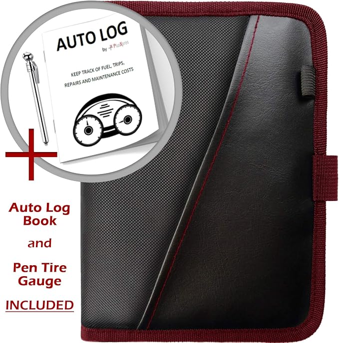 PlusXpres Glove Box Compartment Organizer - Car Document Holder - Red | Owner Manual Case Pouch, Vehicle Storage Wallet for Registration and Insurance Card, Auto Paperwork Holder, Log Book included