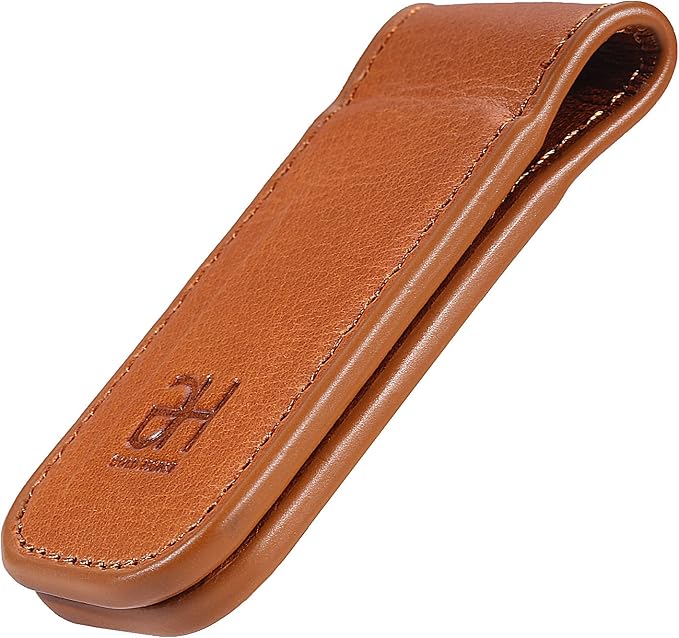 GH GOLD HORSE Slim Magnetic Money Clip Genuine Leather Business Card Holder for Men (Brown)