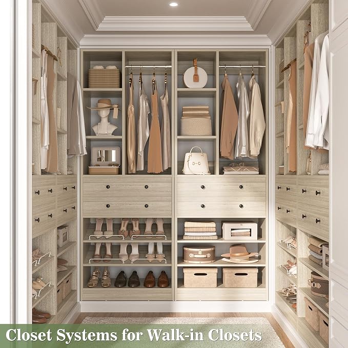 Besiost Small Closet System, 28"/2.3 FT Wood Closet Organizer System with Drawers and Shelves, Walk-in Closets Systems for Small Closets, Freestanding, Greige Oak