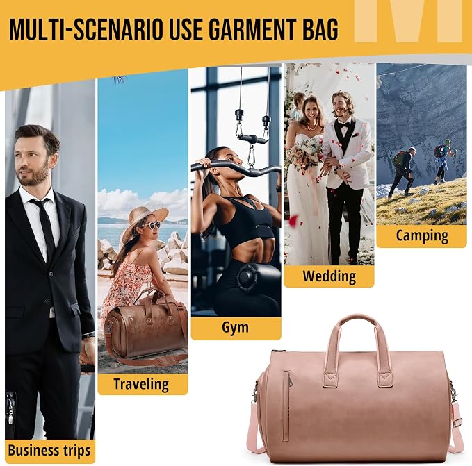 Convertible Garment Bag, Carry on Garment Duffel Bag with Shoulder Strap, Men's Women's Travel Clothing Bag with Shoe Compartment, 2-in-1 Hanging Suitcase Suit Business Travel Bag (Champagne)