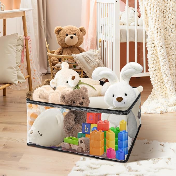 4Pack Clear Blanket Storage Bags, Vinyl Comforter Clothes Storage Closet Organizers and Storage Containers Moving Bags with Reinforced Handle for Bedding, Clothing, Comforters, Pillows, Toys,60L